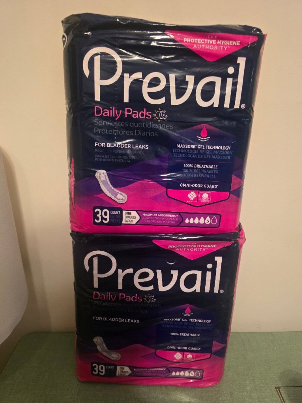 (2) Prevail Daily Pads for Bladder Leaks 39 78